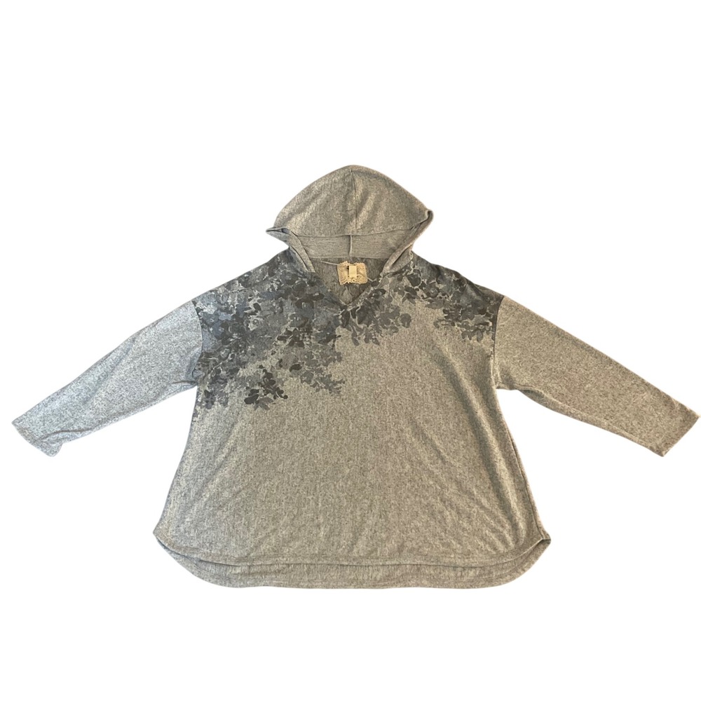 Cupio Woman Hoodie Women 2X Grey Floral Print Super Soft Long Sleeve Pullover